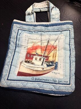 Quilted Boat Tote with Nautical Print - Blue